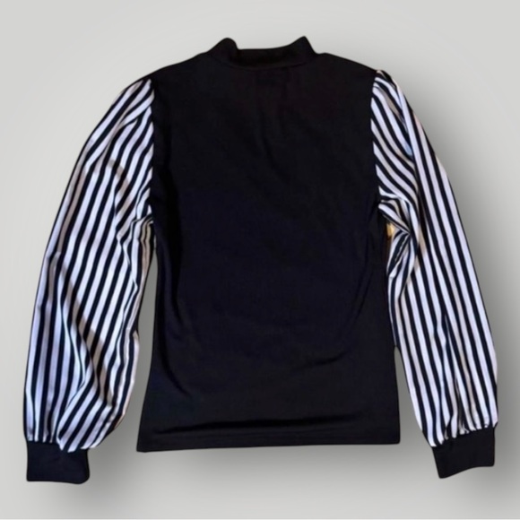 Black & White Striped Balloon Sleeve Blouse - Size L - New Without Tags - Picture 3 of 4